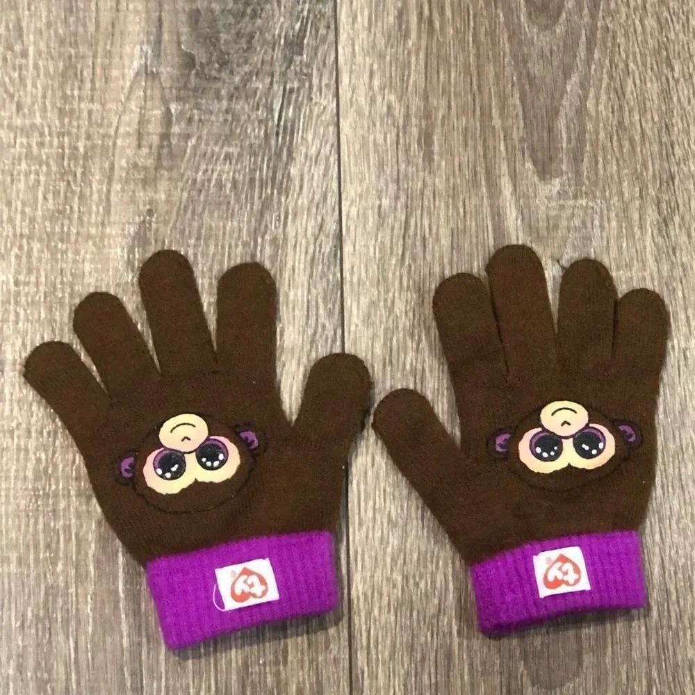 ty Kids Mittens Size For Toddlers Brown and Purple Mittens with Monkey Design